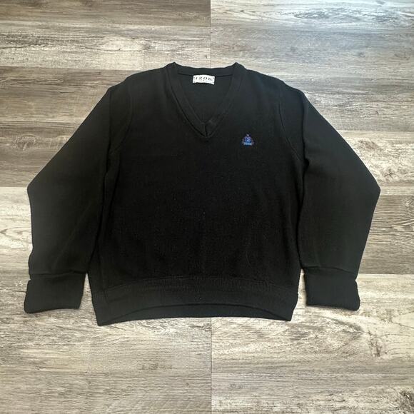 Vintage Izod Blue Mens M V-Neck Crest Chest Spell Out Logo Acrylic Knit Sweater - Picture 1 of 12